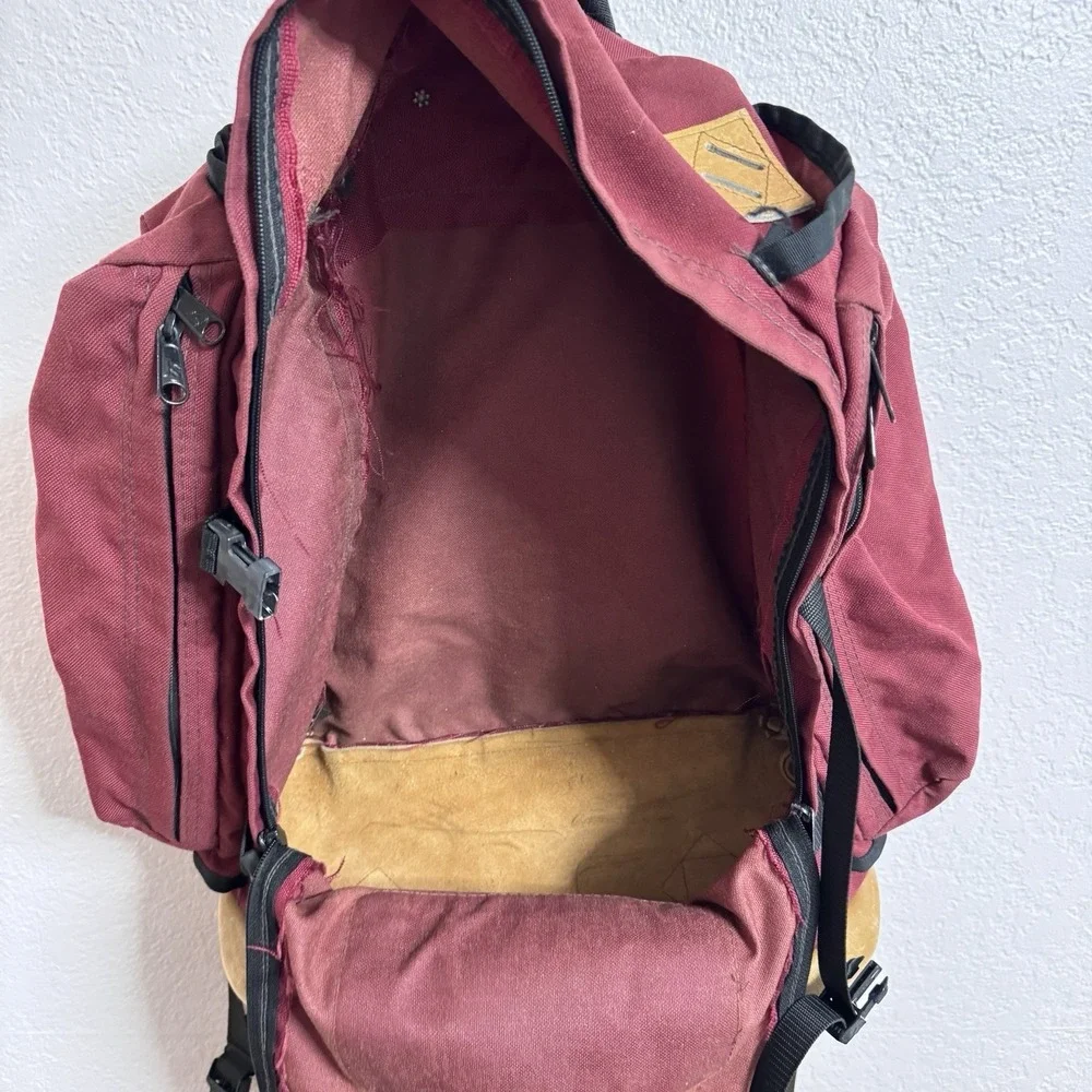 Vtg JANSPORT x REI Backpack Burgundy 50 Yr Anniversary Leather Bottom Hiking 80s